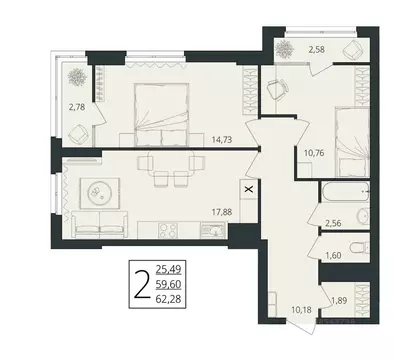 2-к кв. Волгоградская область, Волгоград ул. Степана Разина, 27/1 ...