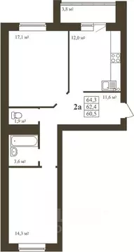 2-к кв. Тамбовская область, Тамбов Телецентр мкр,  (64.3 м)