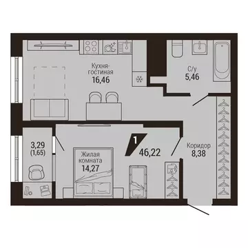 1-комнатная квартира: Екатеринбург, улица Энергостроителей, 7 (46.22 ...