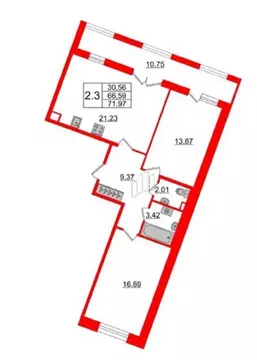 2-комнатная квартира: Санкт-Петербург, Уральская улица, 23 (71.97 м)