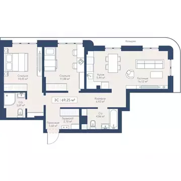 3-к кв. Новосибирская область, Новосибирск ул. Кирова, 115 (69.5 м)