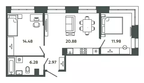 2-комнатная квартира: Новоселье, Аннинская улица, 4 (56.59 м)