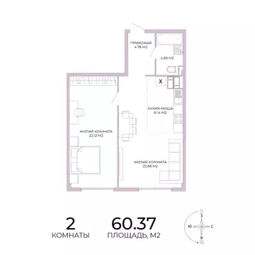 2-к кв. Пензенская область, Пенза Побочинская ул., с18 (60.37 м)