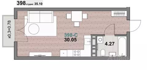 1-к кв. Калининградская область, Зеленоградск ул. Гагарина (35.1 м)