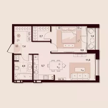 1-к кв. Приморский край, Артем ул. Куйбышева, 11А (42.52 м)