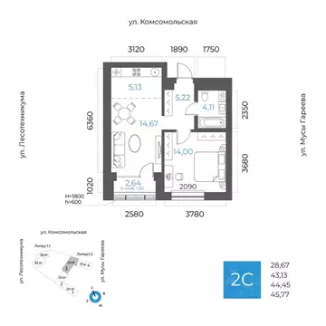 2-к кв. Башкортостан, Уфа Глумилино-1 мкр, 8-е Небо жилой комплекс ...