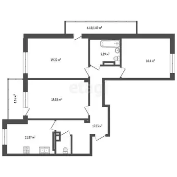 3-комнатная квартира: Омск, улица Перелёта, 19 (91.2 м)