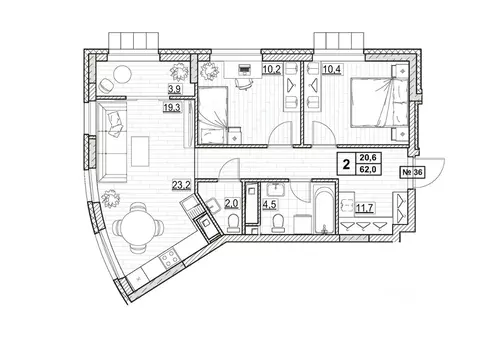 2-к кв. Нижегородская область, Нижний Новгород ул. Ванеева (62.0 м)