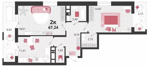 2-к кв. Краснодарский край, Краснодар пос. Знаменский, Родные Просторы ...