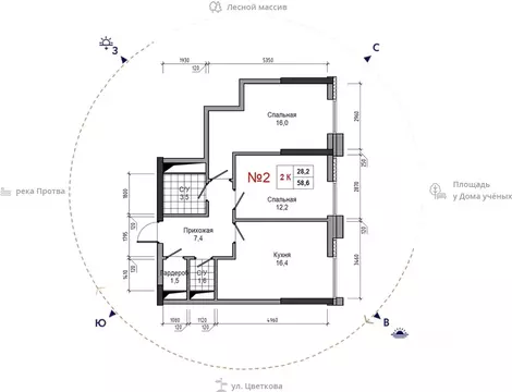 2-к кв. Калужская область, Обнинск ул. Усачева (58.6 м)