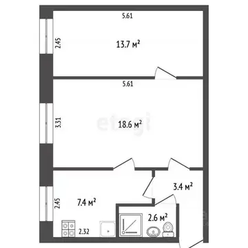 2-к кв. Владимирская область, Петушки Советская пл., 10 (45.7 м)