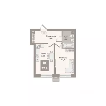 1-к кв. Курганская область, Курган Заозерный жилрайон, 12-й мкр, 1 ...