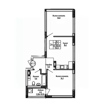 2-к кв. Калининградская область, Калининград ул. 1-я Большая окружная ...