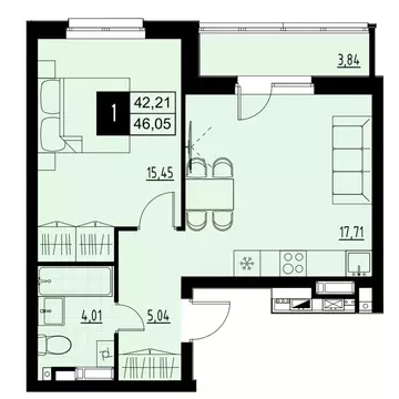 1-к кв. Самарская область, Самара Южное ш., 7А (44.13 м)