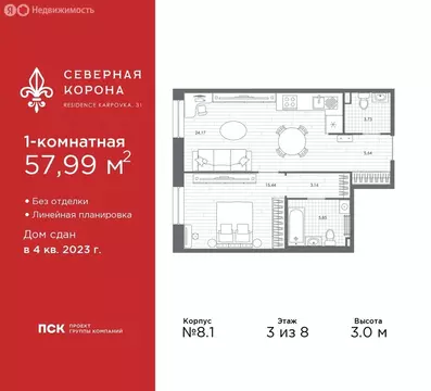 1-комнатная квартира: Санкт-Петербург, набережная реки Карповки, 31к1 ...