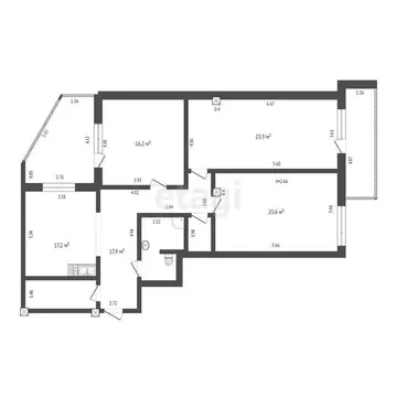 3-комнатная квартира: Омск, микрорайон Солнечный, улица Комкова, 8 (96 ...