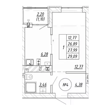 1-к кв. Калининградская область, Зеленоградск  (29.09 м)