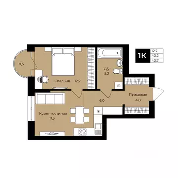 1-к кв. Башкортостан, Уфа ул. Ленина, 192 (40.7 м)