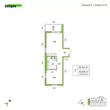 1-комнатная квартира: посёлок Шушары, Новгородский проспект, 2к3 (37.1 ...