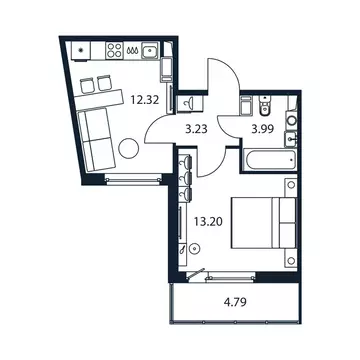 1-комнатная квартира: Мурино, Романовская улица, 9 (32.2 м)