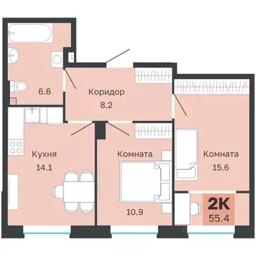 2-к кв. Пермский край, Пермь Парковый просп., 24 (55.4 м)