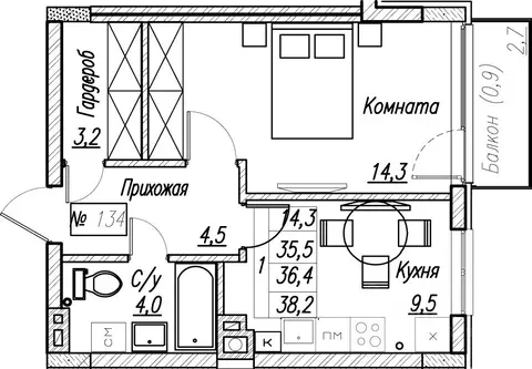 1-к кв. Калининградская область, Пионерский  (36.4 м)