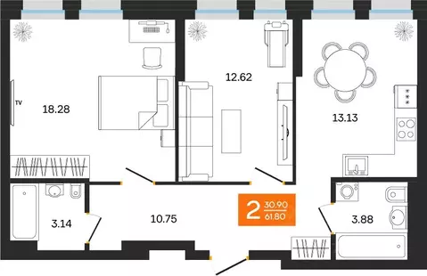 2-к кв. Башкортостан, Уфа ул. Султанова, 28 (61.8 м)