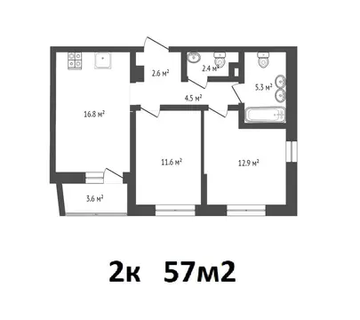 2-комнатная квартира: Тюмень, улица Николая Глебова, 4 (57 м)