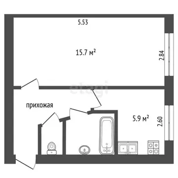 1-комнатная квартира: Калуга, улица Валентины Никитиной, 21Б (29.9 м)