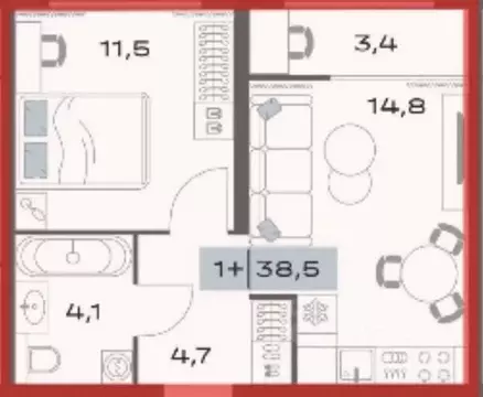 1-к кв. Свердловская область, Екатеринбург ул. Академика Парина, 11с1 ...