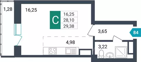 1-к кв. Забайкальский край, Чита ул. Бабушкина, 42Б (38.95 м)