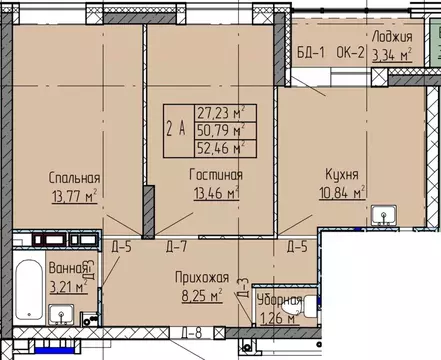 2-к кв. Татарстан, Нижнекамск ул. Баки Урманче, 12 (52.46 м)