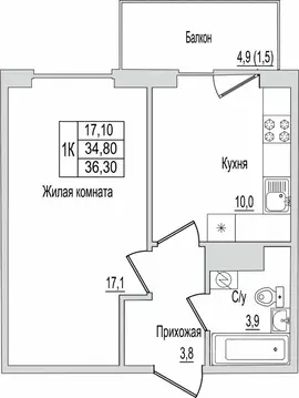 1-к кв. Псковская область, Псков ул. Юности, 10к1 (36.3 м)