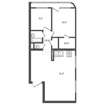 2-комнатная квартира: Санкт-Петербург, улица Кораблестроителей, 29к1 ...
