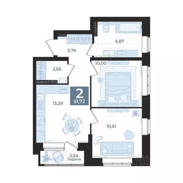 2-к кв. Свердловская область, Екатеринбург Уктус жилрайон,  (51.72 м)