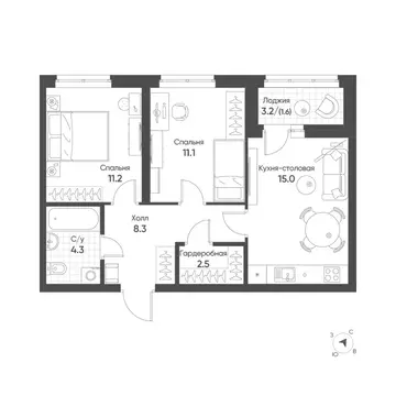 2-к кв. Свердловская область, Екатеринбург Солнечный жилрайон,  (54.0 ...