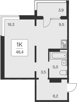 1-комнатная квартира: Новосибирск, квартал на Игарской (42.5 м)