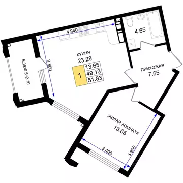 1-к кв. Краснодарский край, Новороссийск 5-я Бригада мкр,  (51.83 м)