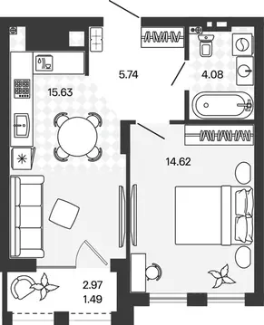 1-к кв. Калининградская область, Гурьевский муниципальный округ, пос. ...