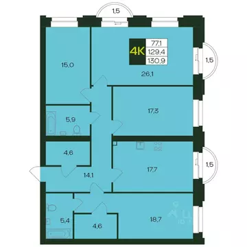 4-к кв. Чувашия, Чебоксары просп. Чебоксарский (130.9 м)