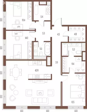 3-комнатная квартира: Санкт-Петербург, улица Стахановцев, 1 (124.6 м)