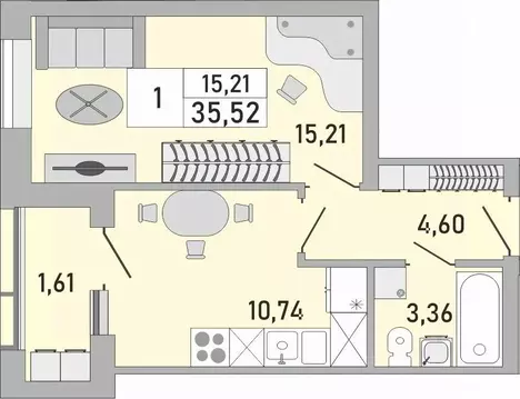 1-к кв. Башкортостан, Уфа Бакалинская ул., 9/1 (35.52 м)