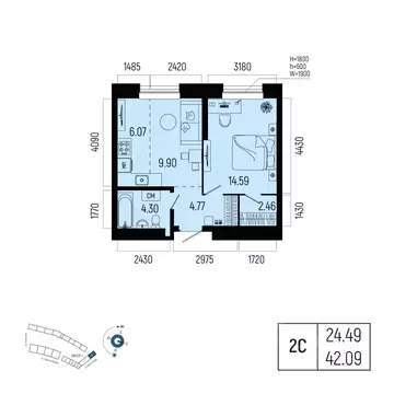 2-к кв. Башкортостан, Уфа Глумилино-1 мкр, Новатор жилой комплекс ...