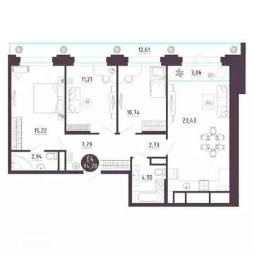3-к кв. Рязанская область, Рязань Московское ш. (94.28 м)