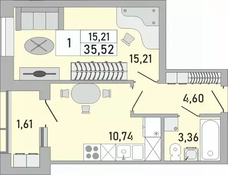 1-к кв. Башкортостан, Уфа Бакалинская ул., 9/1 (35.52 м)
