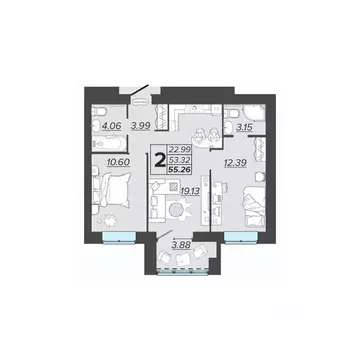 2-к кв. Брянская область, Брянск Архитектор жилой комплекс (55.26 м)