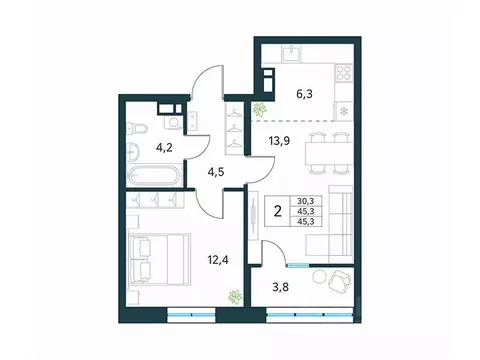 2-к кв. Забайкальский край, Чита Хороший мкр, 16 (45.1 м)