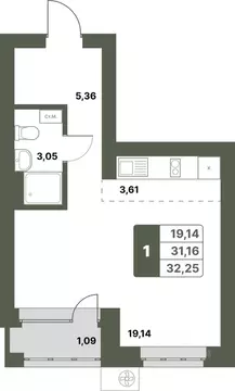 1-к кв. Башкортостан, Уфимский район, с. Миловка  (32.25 м)