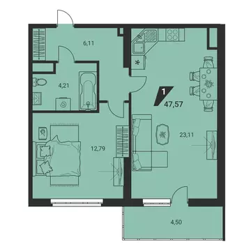 2-комнатная квартира: Екатеринбург, улица Громова, 26 (47.57 м)
