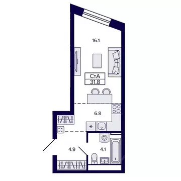 Студия Хабаровский край, Хабаровск ул. Карла Маркса, 96/1 (31.84 м)